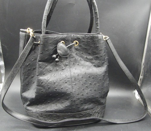 Black ostrich leather - black,