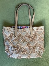 Beige Tote BAG Rose Gold Sequins Zip Top 3 pockets inside by Pia Rossini Over Sh