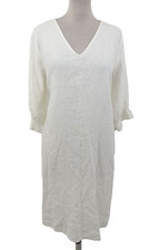 B.Young Women's Dress Size 8 Natural Linen A-line V-neck Shirred Cuff New F1