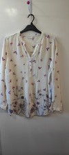 Beautiful George V Neck Ivory Bird Print Blouse Size 20