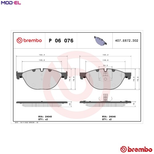 Brake pad set - pad, p