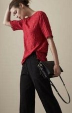 REISS - Gabriella Red Burnout Floral Blouse, Wrinkle Fabric, Size XS / UK 4