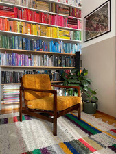 Mustard Yellow Fabric Mid Century Vintage Danish Style Armchair 1960s-70s