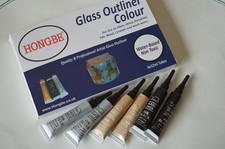 6 x 12ml Glass Paint Outliner Tubes -  2 x Silver, 2 x Black , 2 x Gold Outliner