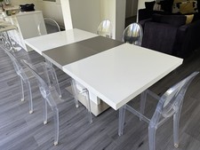 SET OF 6 ACRYLIC ROUND BACK DINING CHAIRS IN GOOD USED CONDITION