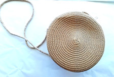 NEW Raffia style round shoulder bag/Beige knitted straw neutral unusual circular