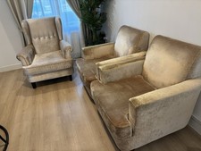 Sofa Chair - set of 3 matching armchairs in a soft beige velvet-style fabric.