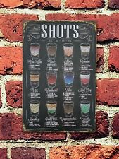 Shots Menu Retro Metal Sign Café Tiki Bar Pub Party Vintage Fun Large 12 x 8"