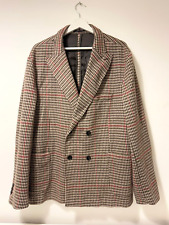 ZARA Men’s Double-Breasted Checked Blazer - Brown/Red Houndstooth Pattern
