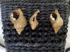 Zara Black Straw Raffia Gold Shell Pearl Cross Body Top Handle Vegan Summer Bag