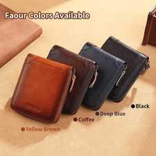 Mens Leather Wallet RFID Secure Bifold with Zipper Coin Pocket, Multi-Card Slots
