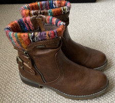 Pavers Brown Zip Up Flat Ankle Boots Fleece Lined Knitted Cuff Size 5.5 (39) 