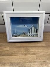 Nautical Beach Hut 3D Box Frame Deep Boat Beach Seagull Shells White/blue
