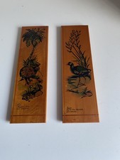 WOODEN NEW ZEALAND VINTAGE WALL PLAQUES PAINTED BIRDS KIWI & PUKEKO