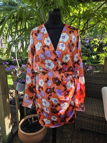 Zara orange satin floral - zara,