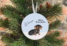 Glossy MDF Christmas tree ornament personalised watercolour breed & dog name