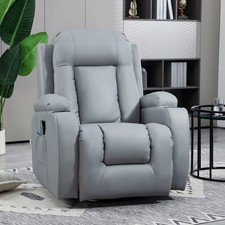 PU LeatherMassage Recliner Chair with Remote, 360° Swivel, Light Grey