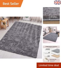 Cozy Anti-Slip Fluffy Shaggy Rug in Grey - Perfect for Bedrooms & Living Spaces