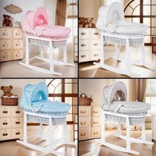 Luxury Moses Basket Padded Wicker Baby Full Set Rocking Stand