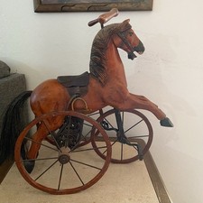 Antique Horse Velocipede Tricycle Wrought Iron with Leather Saddle 