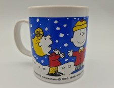 Vintage Snoopy Peanuts Kilncraft Ceramic Cup Mug Christmas Is Catching Snowflake