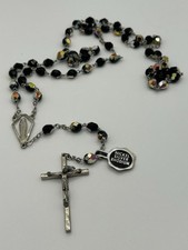 Vintage Rosary AB Crystal Glass Beads Crucifix Catholic Nickel Silver Rhodium
