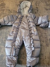 Baby GIRLS TED BAKER Silver Puffer Shower Res Snowsuit Pramsuit 0-3 Months NEW!