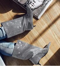 ZARA Sparkly RHINESTONE CRYSTAL POINTY KITTEN HEEL BOOTS Size 38 UK 5 Silver NWT