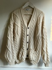 St Michael Marks and Spencer Cardigan Size L Pure New Wool Cable Knit Cream