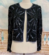 Evening Jacket 10 12 Black Beaded Sequin Vintage Style Occasion Art Deco Gatsby