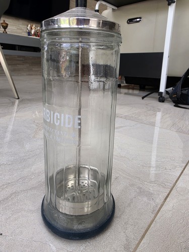Barbicide disinfectant jar - barbicide, disinfectant,