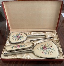 Vintage Petit Point Dressing Table Set Unused and in Box