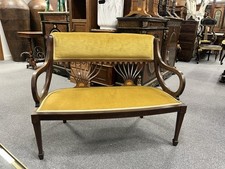 Edwardian Inlaid Mahogany Salon Settee with Velour Upholstery