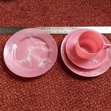 Vintage Bandalasta Coracle Marbled Pink Picnic Cup Saucer Plate England 