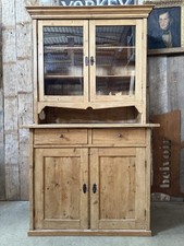 Antique Continental Pine Glazed Housekeeper Kitchen Pantry Cupboard, c.1860