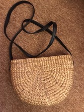 NATURAL STRAW SHOULDER HAND BAG LONG STRAP BOHO FESTIVAL HOLIDAY RETRO GOLDEN