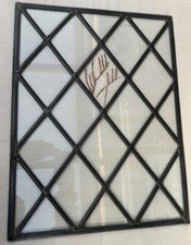 Glass Leaded Window With Diamonds And Hand Painted Floral Centre