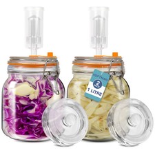 HEFTMAN Fermenting Jar Safe Airlock Kefir Kimchi Silicone Lids 1 Litre 2 Pack