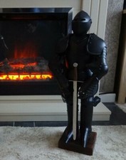 Black 70cm High English Medieval Suit of Armour on Stand with Sword In Hand