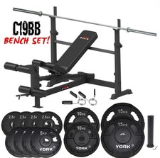 York Barbell C19BB Olympic Bench & Weights Bundle