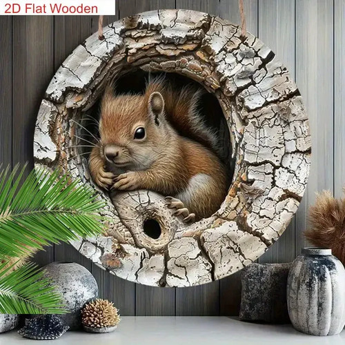 Squirrel wooden plaque hanging - wooden,