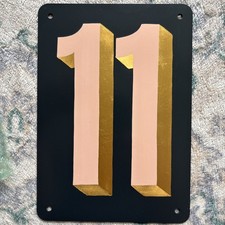Hand Painted House Number 11 Metal Back With Gold Leaf By Sylvie Signs RRP £70