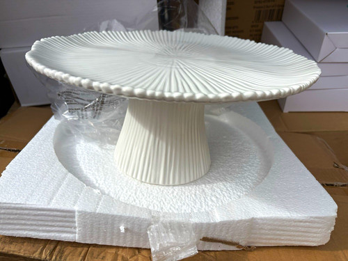 White ceramic round pedestal - white,