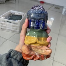 3.5LB 6.6" Seven Chakras Baby Buddha Carving Crystal Quartz Energy Reiki Healing