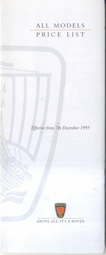 Rover price list 1995 - rover, december