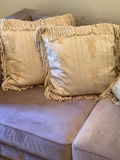 4 x Bespoke Vintage Cushions with bullion fringe and feather filled pads
