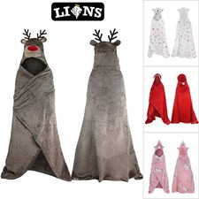 Kids Hooded Blanket Soft Wearable Sherpa Children Character Throw Boys Girls