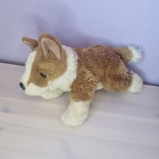 Keel Toys Corgi Dog Tan Brown Cream Laying Soft Plush Toy 12”