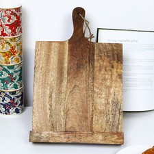 Mango Wood Cookbook Stand With Handle Kitchen Folding Recipe Book Display Holder