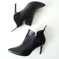 STUNNING WOMENS SANDRO LEATHER & SUEDE SHOE BOOT STILETTO BOOTIE EDGY BLACK 4 37